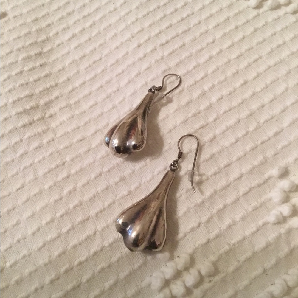 Sterling teardrop fluted earrings 921 - Picture 3 of 4